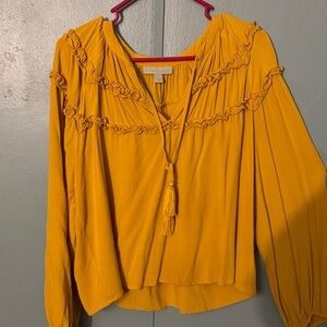 Elegant Mustard Blouse with Ruffle Detail